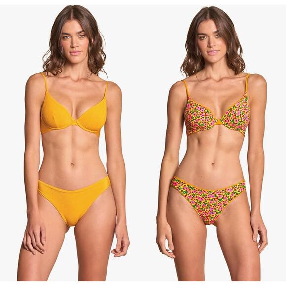 Maaji | NWT Sunset Gold Dainty Underwire Bikini Top Bottom Bikini Set | Sz M - Picture 1 of 11